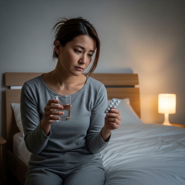 自律神経の乱れによる血圧や不眠の悩みと、薬に頼る前のセルフケアのイメージ